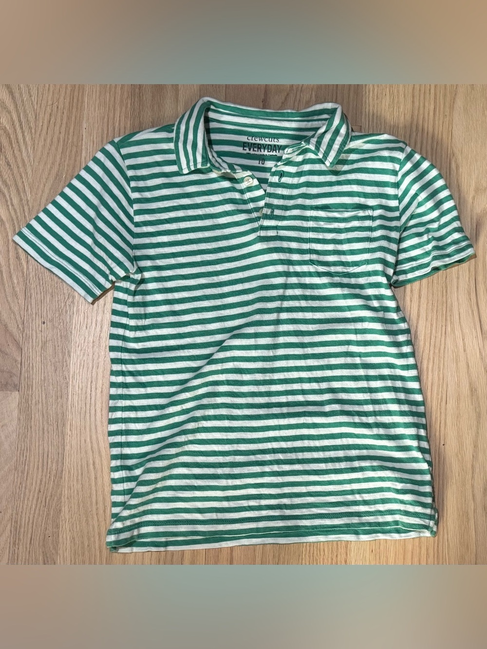 Crewcuts J. Crew Green White Striped Polo Shirt Boys 10